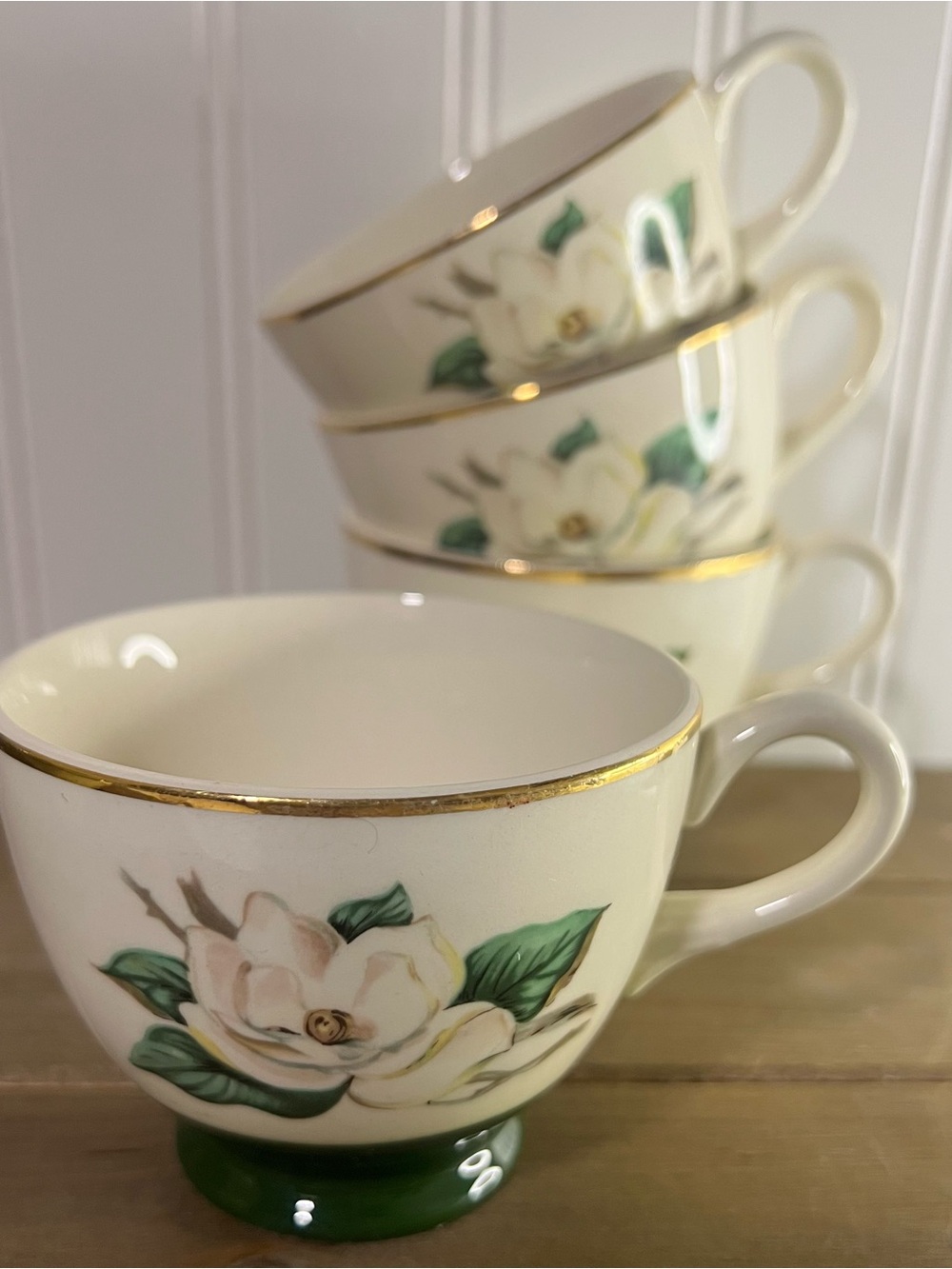 Homer Laughlin Jaderose Teacup with Magnolia and Gold Trim